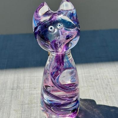 CATHERINE LABONTĖ Quebec Art Glass Cartoon Cat 3.5" Tall