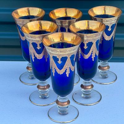 (6) Medici Cobalt by ARTE ITALICA Fluted Champagne Glasses