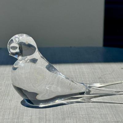Signed Clear Bird Glass Paperweight 