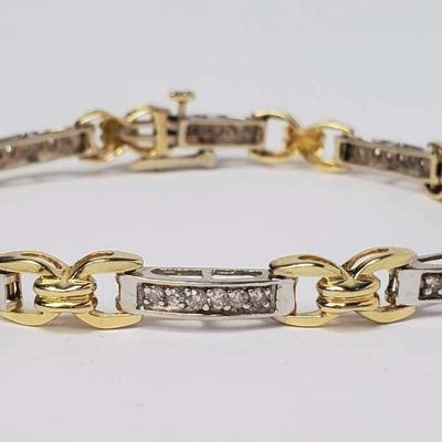 14K Tri-Color Gold Diamond Bracelet - 7.25"