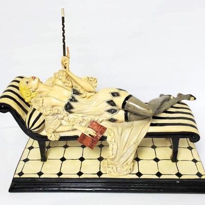 Art Deco Style A. Santini Figurine Of Reclining Smoking Woman – 16x8x12"