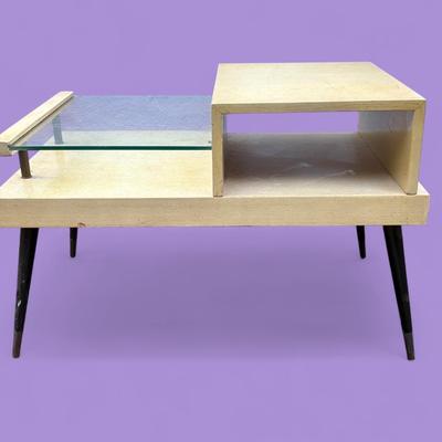 MCM Two Tier Side Table With Glass Display Shelf, James-Philip Co.- 34.5x20x22”