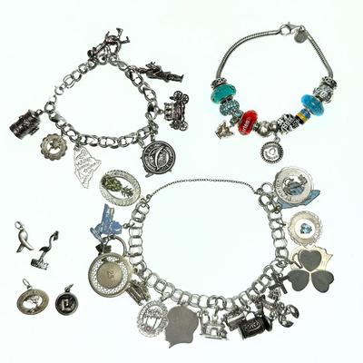 Sterling Silver Charm Bracelets (3) with 41 Total Charms