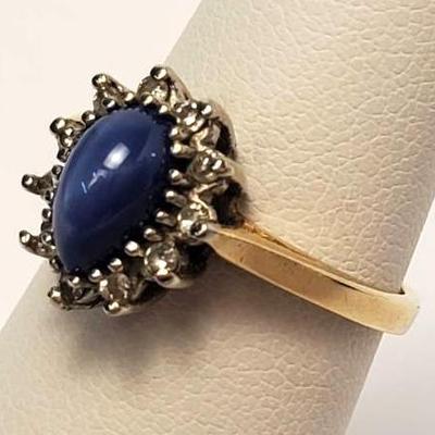 14K Gold (Tested) Star Sapphire & Diamond Ring - Size 5.25