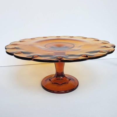 Vintage Amber Glass Cake Stand (11"Diax5"H) & Bud Vase (7")