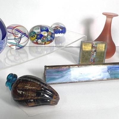 Stained Glass Kaleidoscope, Art Glass Paperweights Including GES & Murano, More 