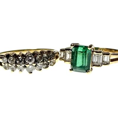 14K Gold Rings: Diamond (Size 3.5) & Spinel With Cubic Zirconia (Size 4)