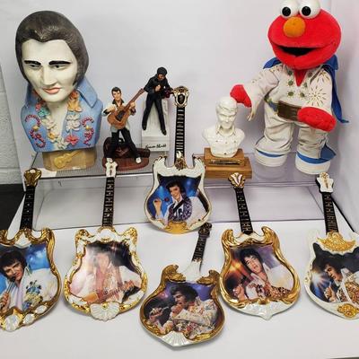 Elvis Presley Figurines, Elmo Doll And Guitar-shaped Collectible Plates
