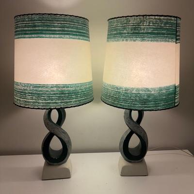 MCM FAIP Plaster Figure 8 Lamps With Fiberglass Shades - 31”h