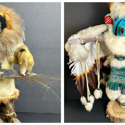 Handcrafted Native Art Dolls – Warrior Eagle Kachina 22" by N. Yazzi & “Aaqauksraq” 15" Inuit Figure