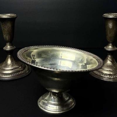 Weighted Sterling Silver Candleholders 5.5” Tall Plus 5.5” Diameter Bowl With Weighted Base