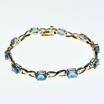 14K Gold Blue Stone Bracelet -7.5"