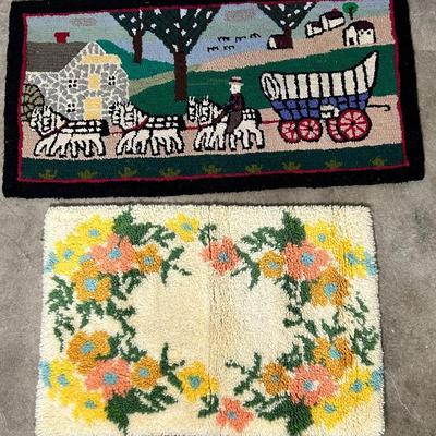 Vintage Hooked Rug 2’x3’10” & Latch Hook Rug 1’11” X 2’11”