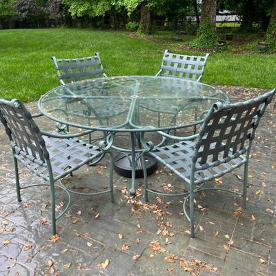 Round Glass & Metal Patio Table 61x27" With 4 Chairs 23x26x36 ALTERNATE PICKUP