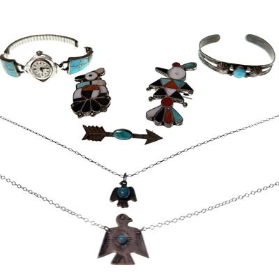 Sterling Silver Southwestern / Native American Jewelry With Turquoise, Coral & Onyx 