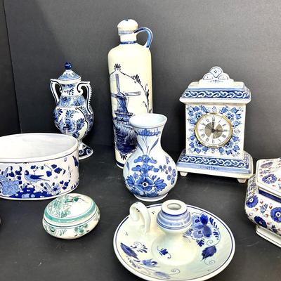 Delft Hand Painted Ceramics: Bottle, Clock, Candle Holder, Vase & More 