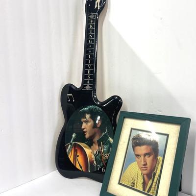 Elvis Presley "The King Lives" Guitar Wall Clock 12x32" & Framed Photo 9x11"