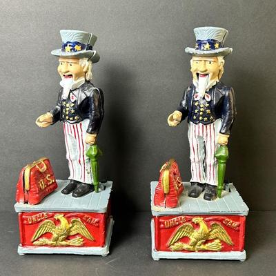 Cast Iron Uncle Sam Reproduction Coin Banks - 11”h