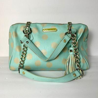 Betsy Johnson Mint And Polka Dot Bag, 10.5”L, 9.5”H, 9” Shoulder Drop