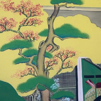 Hand-Painted Asian Silk Folding Room Divider – Vintage 4-Panel (17x36") Screen