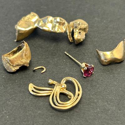 14K Mark Ruby Earring, "P" Pendant & 14K Gold (Tested) Scrap