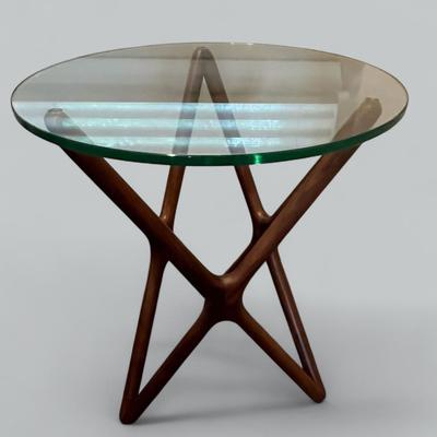 Glass Top Round Side Table With Star-shaped Wood Legs - 18.5x22" ALTERNATE PICKUP