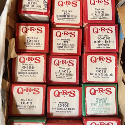 Antique Player Piano Scrolls, QRS Piano Rolls – Assorted Titles in Original Boxes