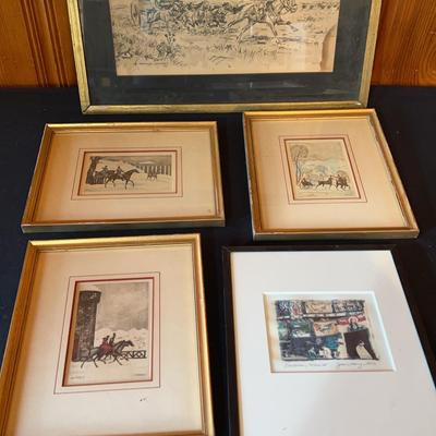 Set of Framed Vintage Western Prints and Etchings
