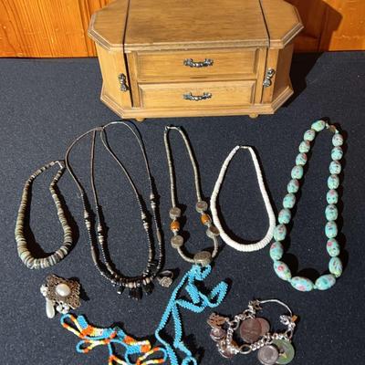 Jewelry Box with Assorted Costume Jewelry Necklaces