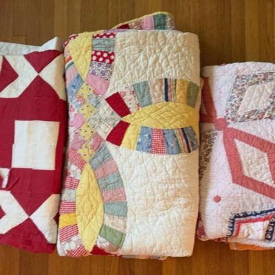 3 Finished Quilts Vintage Hand-Quilted Patchwork Quilts