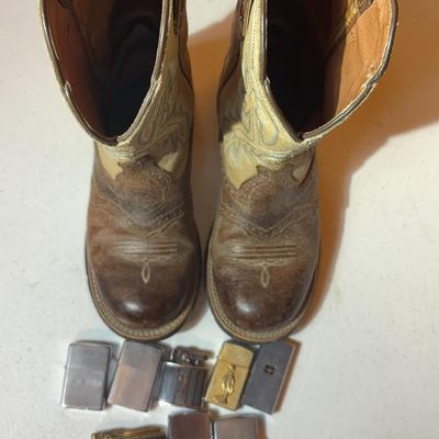 Ariat Tony Lama Cowboy Boots and Assorted Lighters