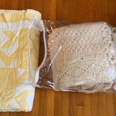 Vintage Quilt & Crocheted & Pastel Throw Blanket Trio