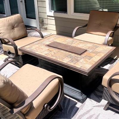 Patio fire pit table chairs & outdoor area rug