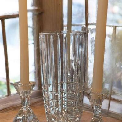 Villeroy boch candle holders & complementing crystal vase