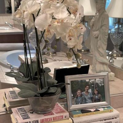 Decor books faux orchid, frame & such