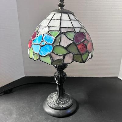 Faux Stained Glass Small Table Top Lamp Floral Electric 