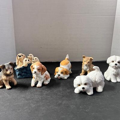 Homco Porcelain Bisque Puppies Dogs (6), Stone Critter Mom & Baby Dog
