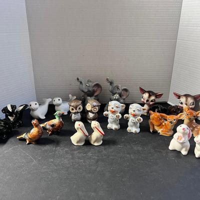 Vintage Salt Pepper Shakers Animals Lot Deer Bird Skunk Bunny Owl 