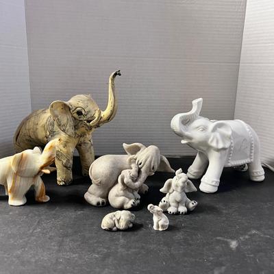 Elephants Figures Lot Onyx, 2 Stone Critters, Ceramic Lamp, 2 Minis Hagen-Raenaker 