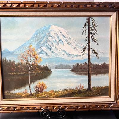 Helen Bodice Original Oil on Canvas Painting Wood Framed Mountain Landscape River