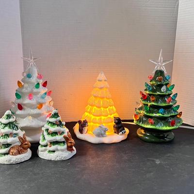 Battery Operated Ceramic Christmas Tree w/ Lights (2), Ceramic Electric Tree Animals 
