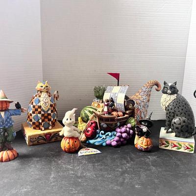 Jim Shore Cornucopia Pilgrims Mayflower, 2 Cats, Scarecrow Ghost Pumpkins
