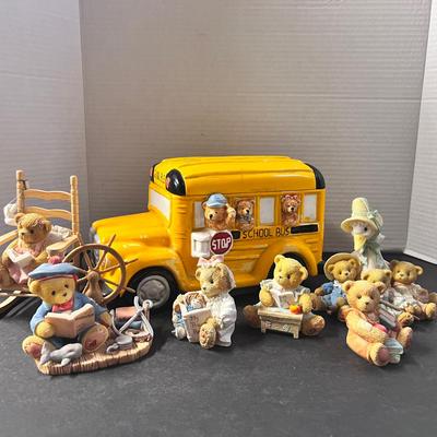 Cherished Teddies (6), School Bus Cookie Jars w/ Teddies 