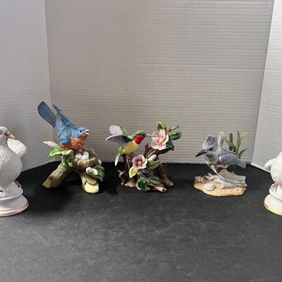 Josef Hummingbird, Lenox Belted Kingfisher, 2 White Doves Birds Porcelain Flowers 