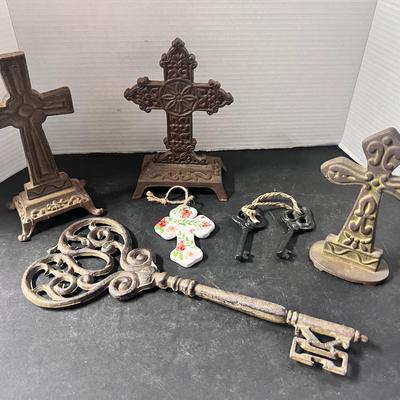 Standing Metal Crosses (3), Ceramic Cross Floral, Metal Keys
