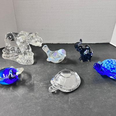 Glass Paperweights 3 Turtles, Fenton Elephant & Bird, Lead Crystal Elephant 