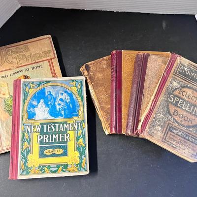 Antique McGuffeys Eclectic Reader 5th Spelling Arithmetic, School Stock Bible c1804, Home Primer