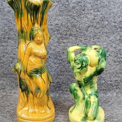 Vintage island girl vase atlas style figure