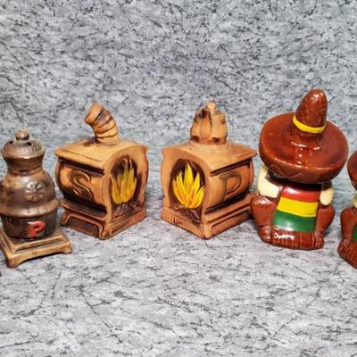 Wood stove and siesta mexican sombrero salt pepper shakers