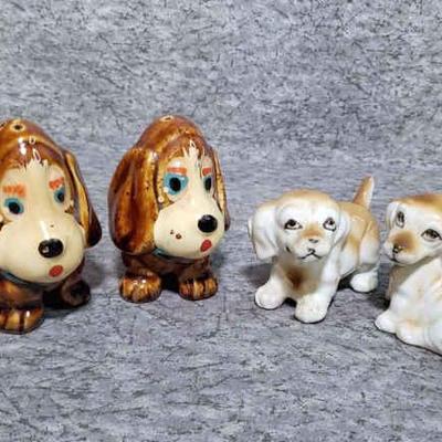 Bassett hound salt pepper shakers, puppy figurines